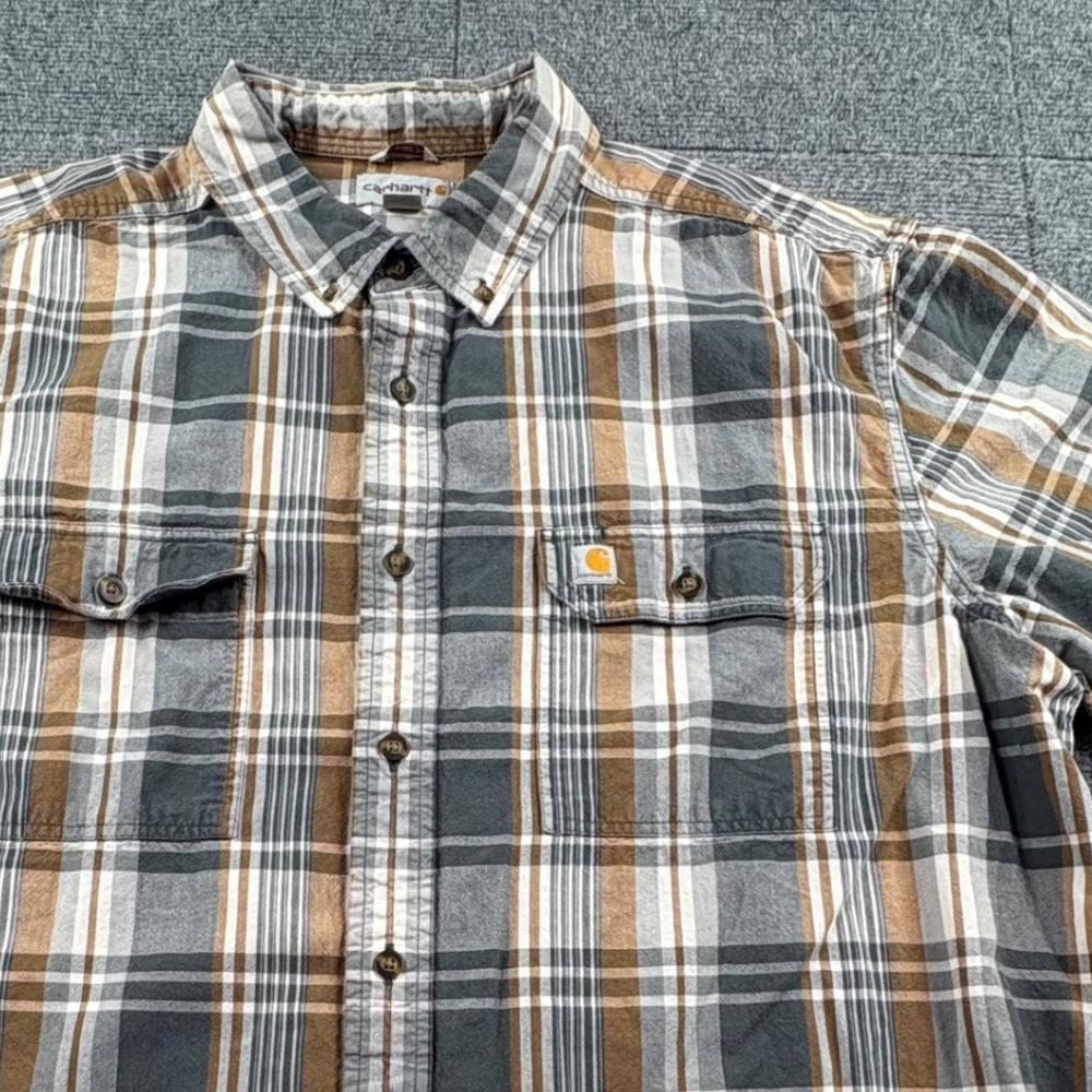 Carhartt Mens 2XL Relaxed Fit Short Sleeve Plaid Button Down Shirt